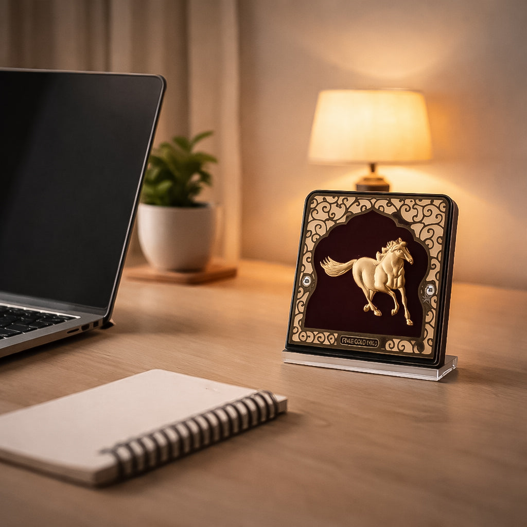 Golden Running Horse 24K Gold Foil Table Top Frame