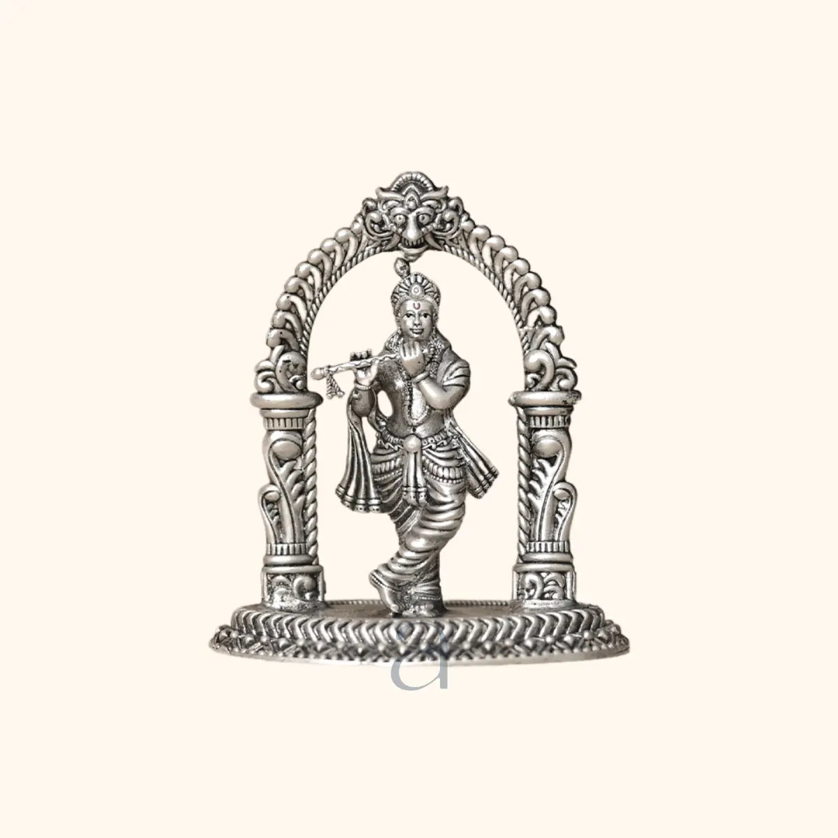 Detailed 925 Antique Silver Krishna Flute Idol