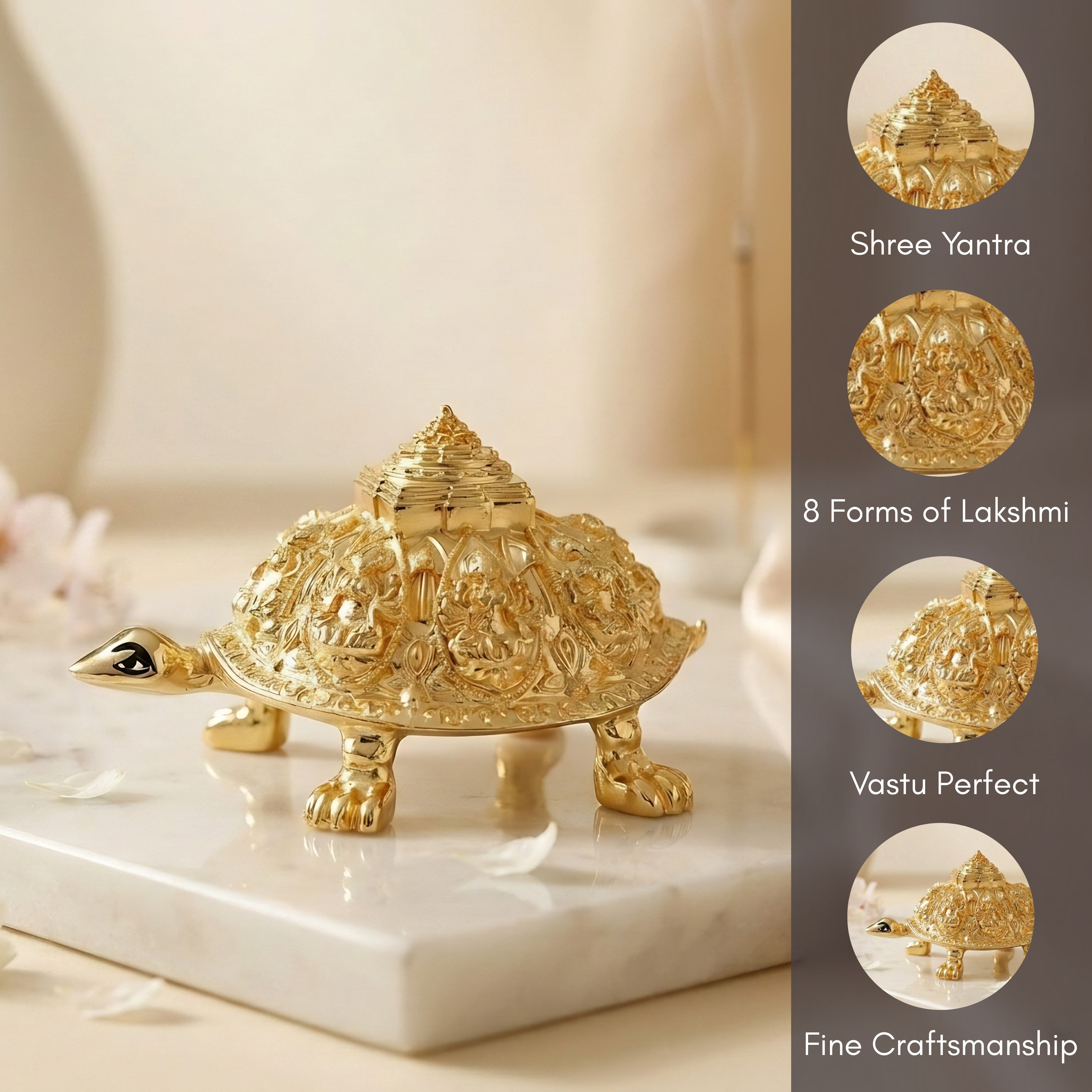 Golden Ashtalakshmi Tortoise with Shree Yantra