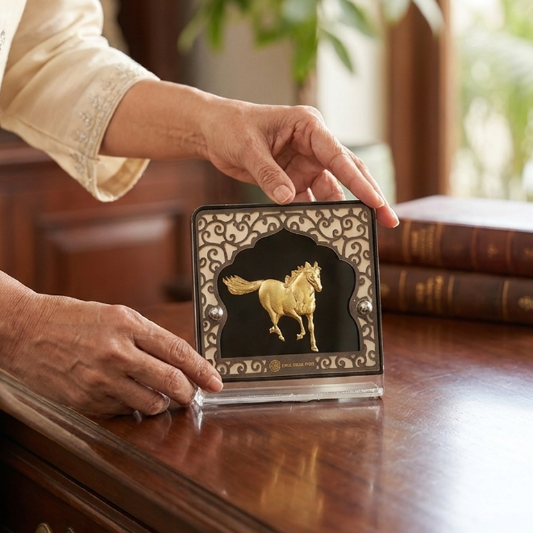 Golden Running Horse 24K Gold Foil Table Top Frame