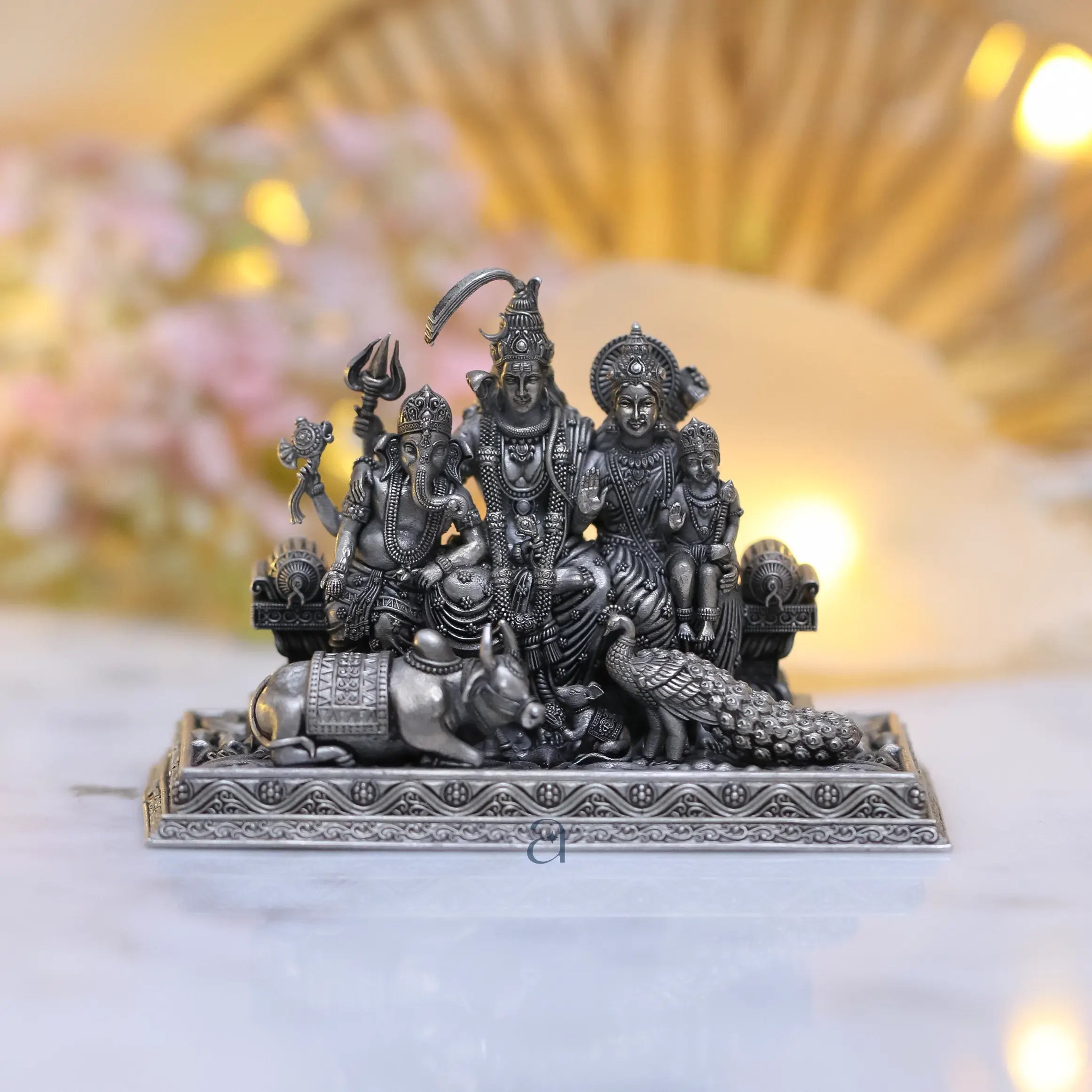 925 Sterling Silver Antique Finish Hollow Shiv Parivar Idol