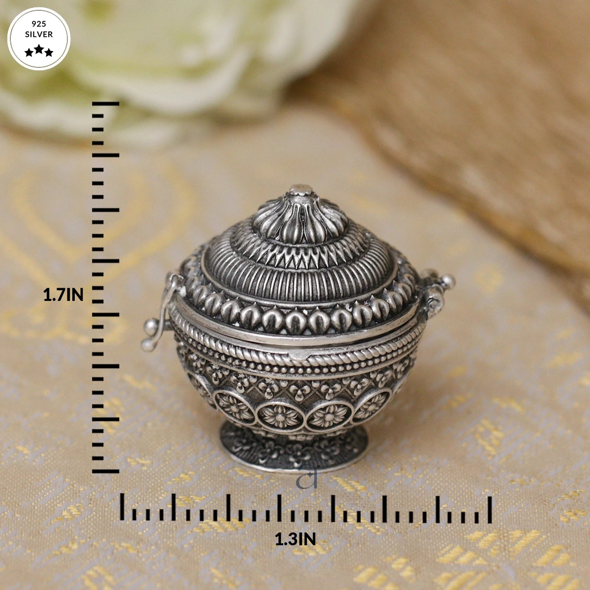 Antique Silver Karanda with Intricate Flower Motif