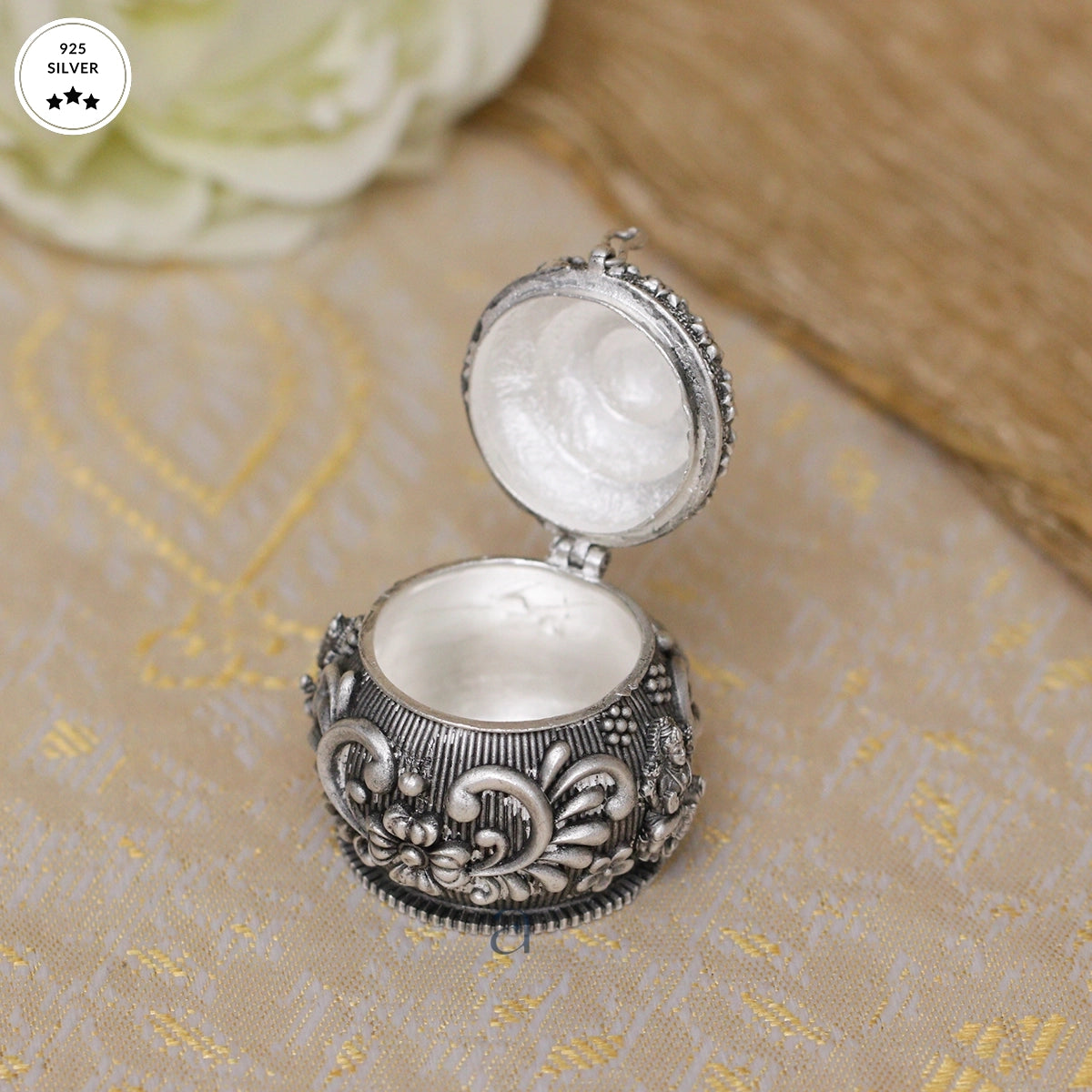 Antique Silver Karanda with Lakshmi Motif