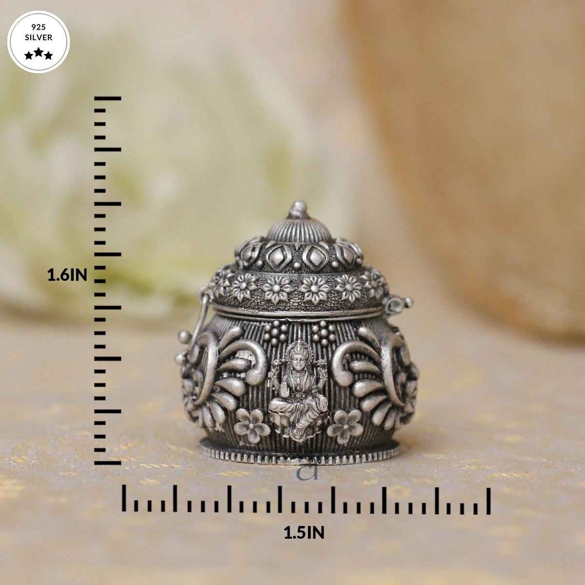 Antique Silver Karanda with Lakshmi Motif