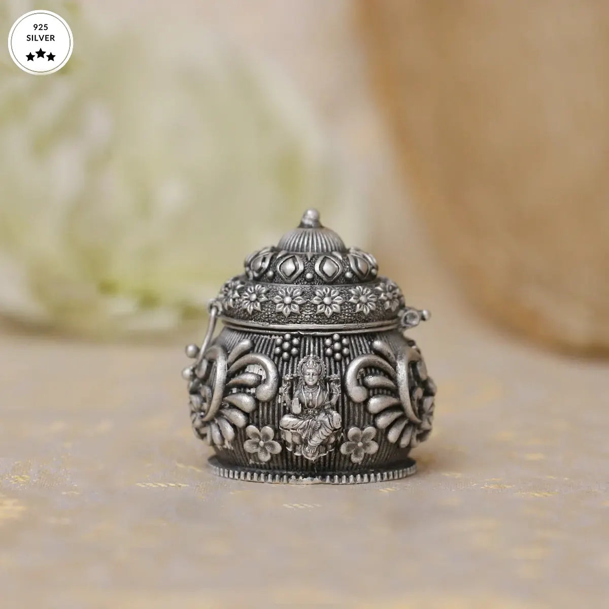 Antique Silver Karanda with Lakshmi Motif