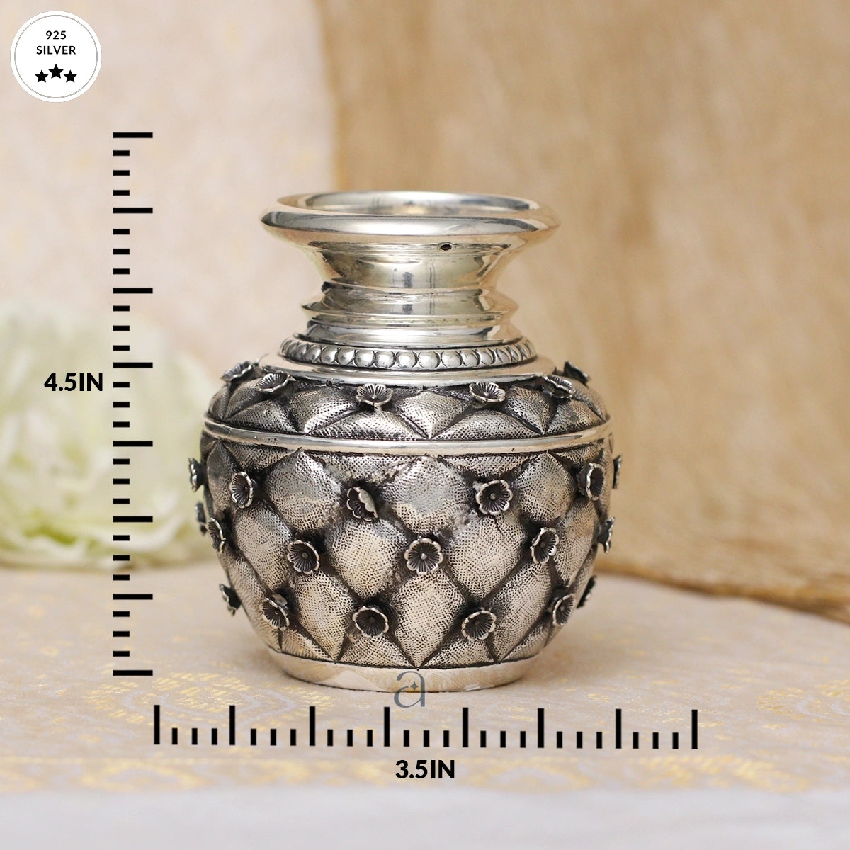 92.5 Silver Kalash with Exquisite Floral Motif