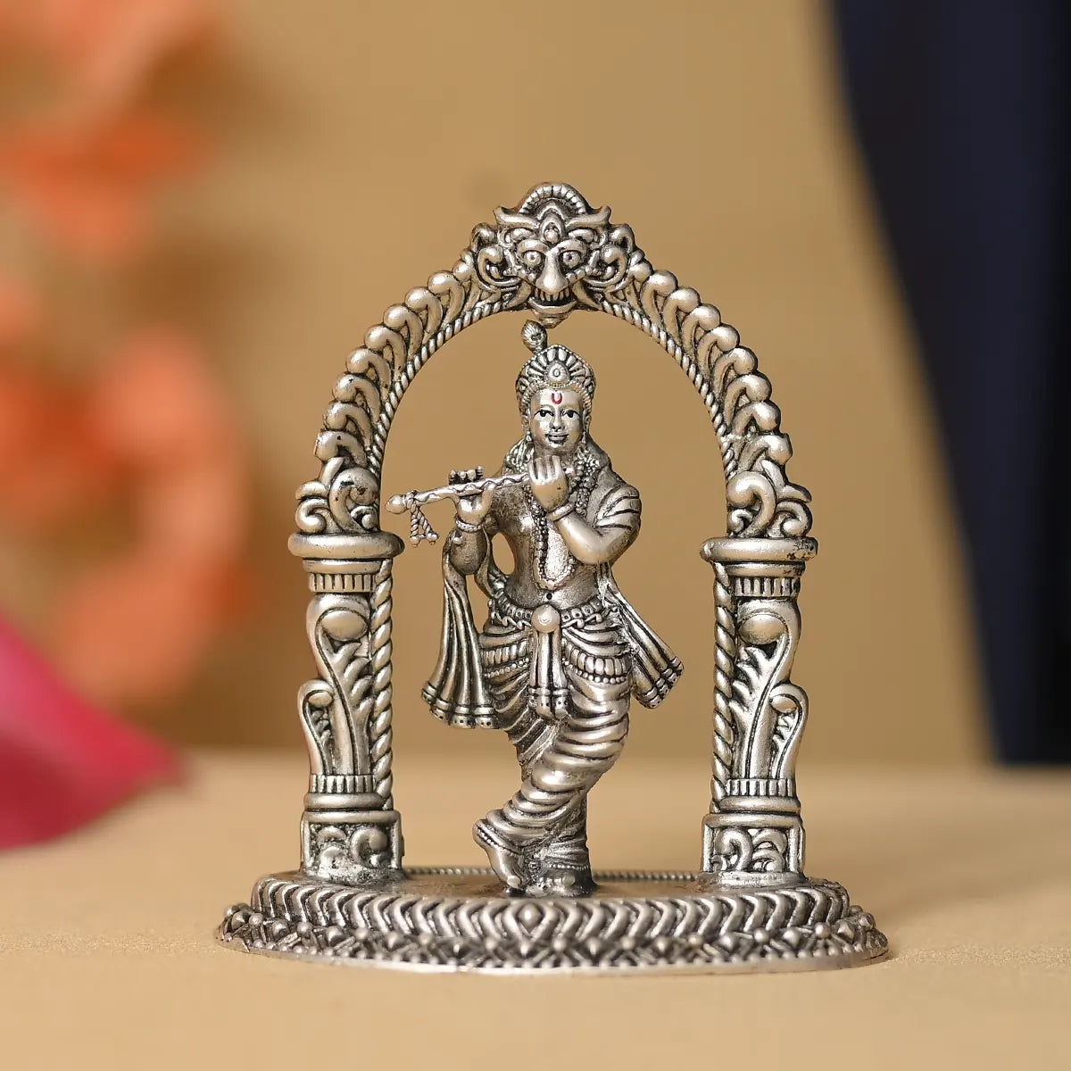 Detailed 925 Antique Silver Krishna Flute Idol