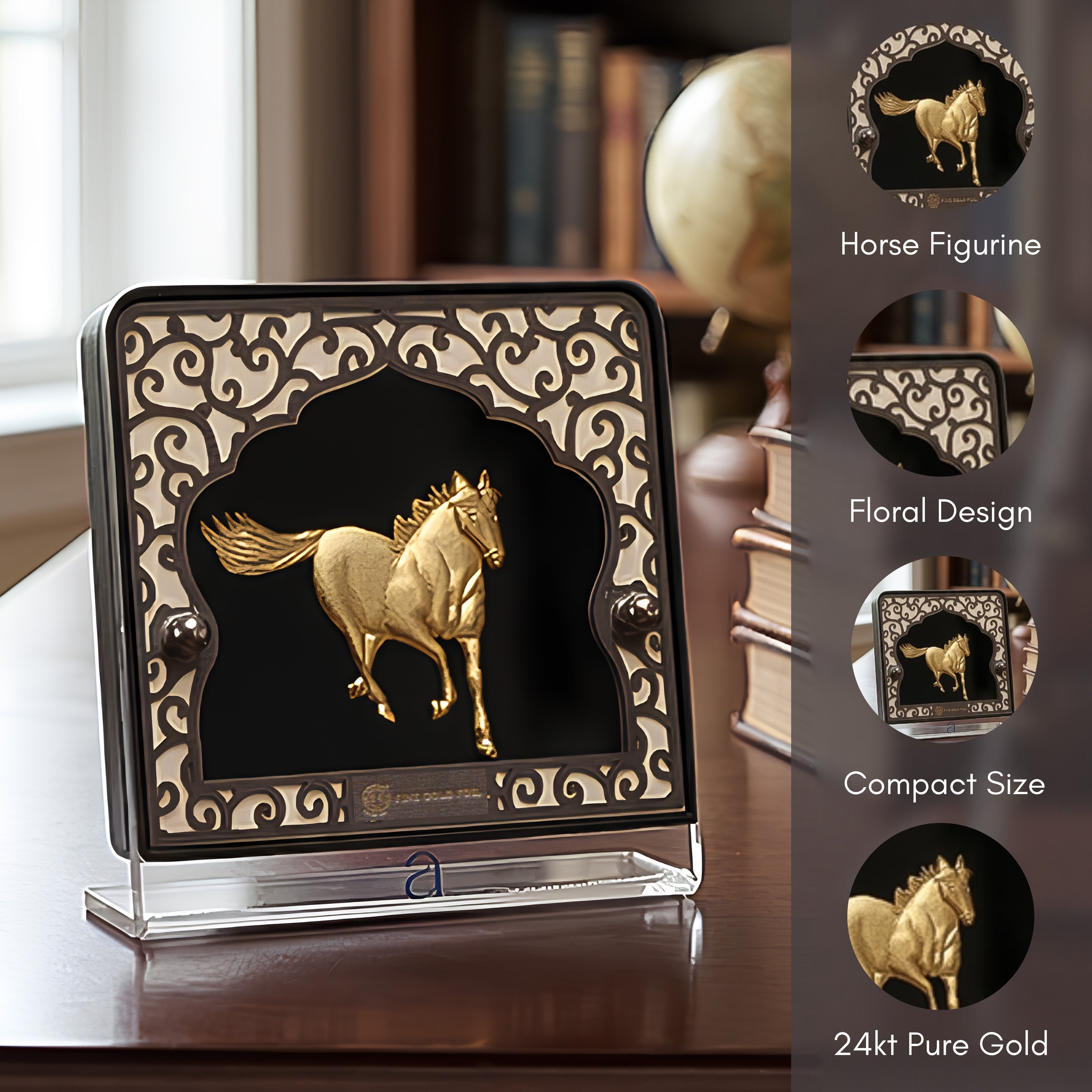 Golden Running Horse 24K Gold Foil Table Top Frame