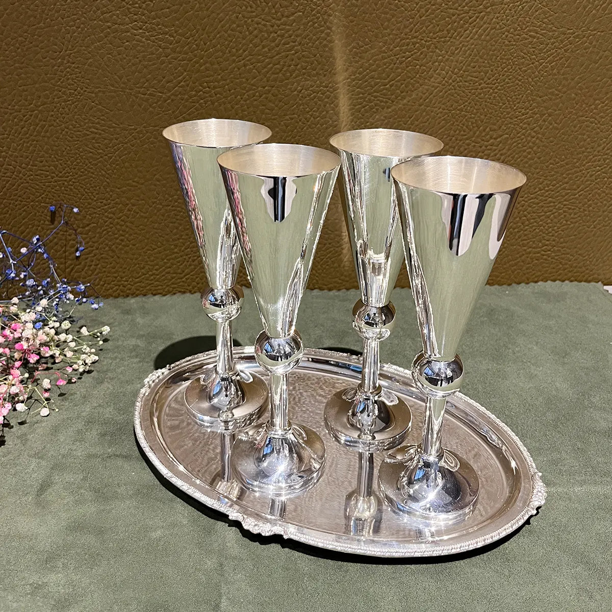 Glamorous Silver Finish Wine Glass Set