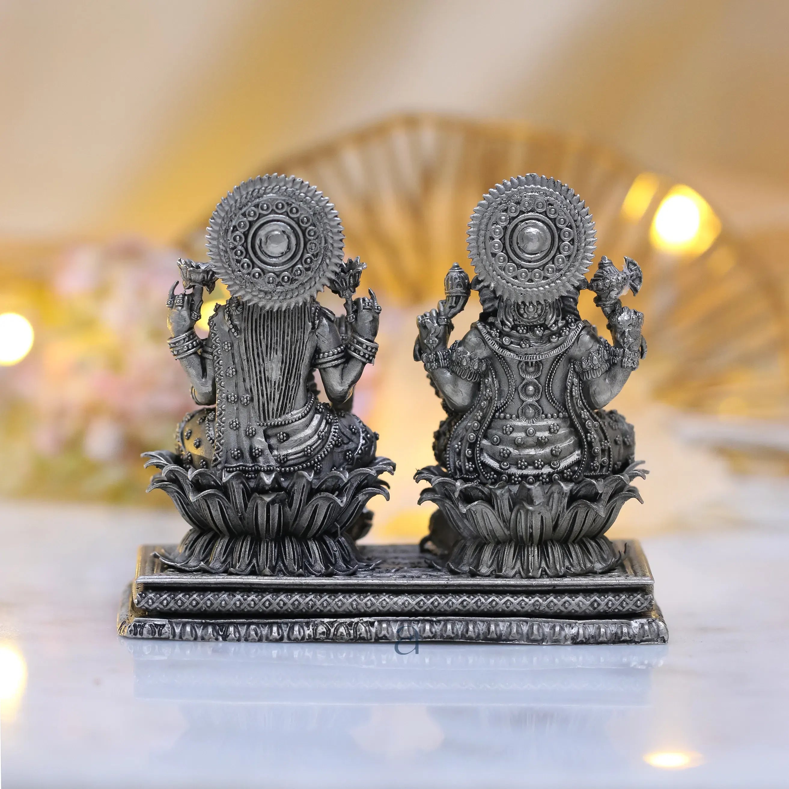 925 Sterling Silver Antique Finish Hollow Ganesh Lakshmi Idol