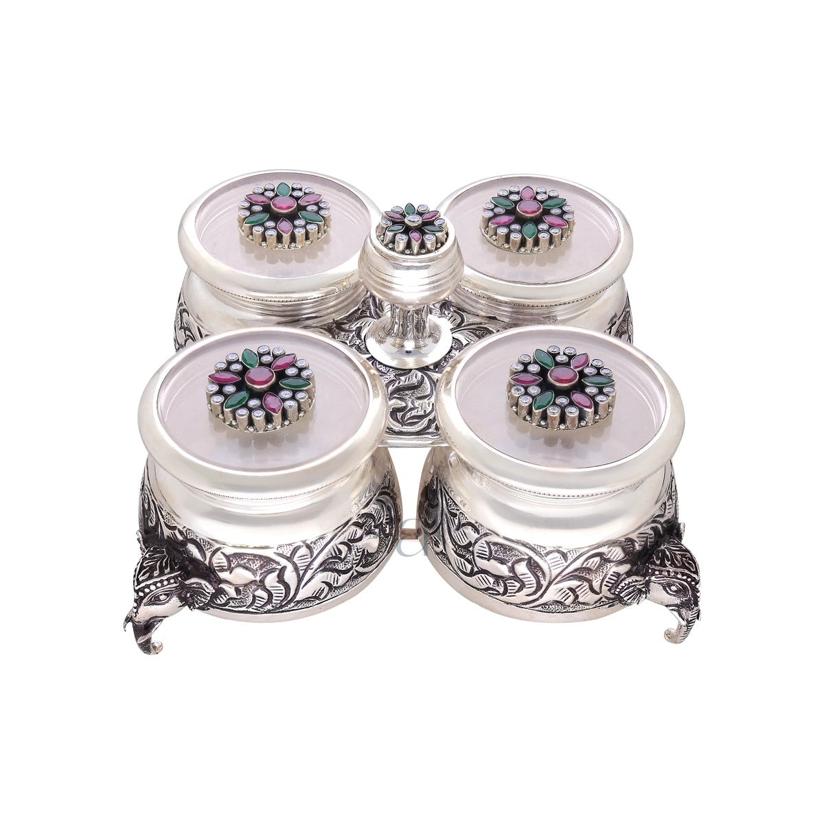 Silver Container Designed with 4 Versatile Compartments