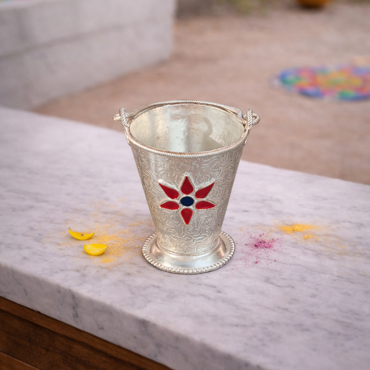 Festive Silver Bucket for Holi