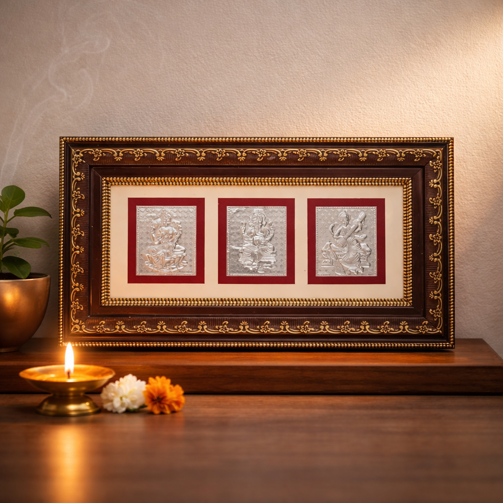 Lakshmi, Ganesh & Saraswati Trimurti Frame