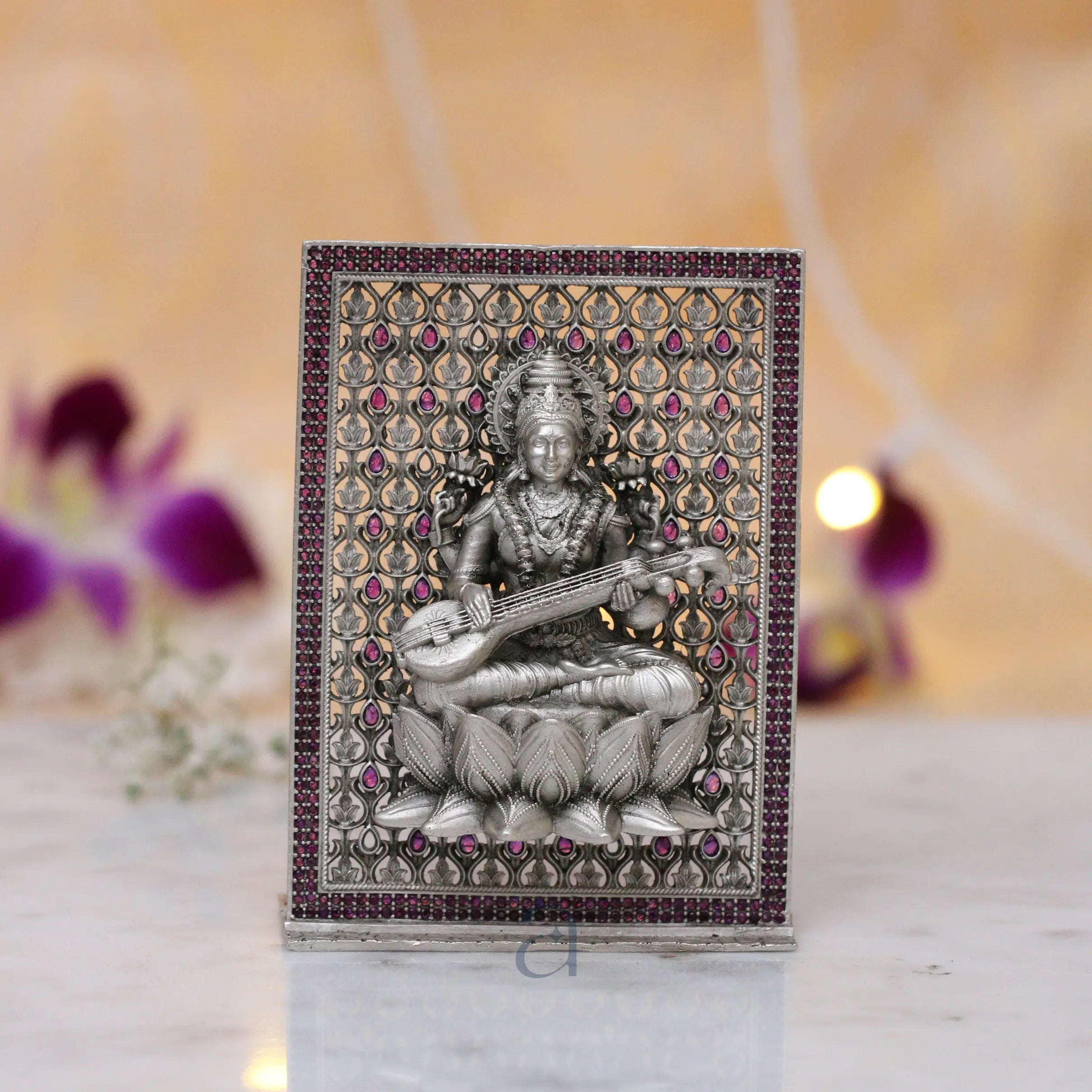 Silver Saraswati Idol Frame