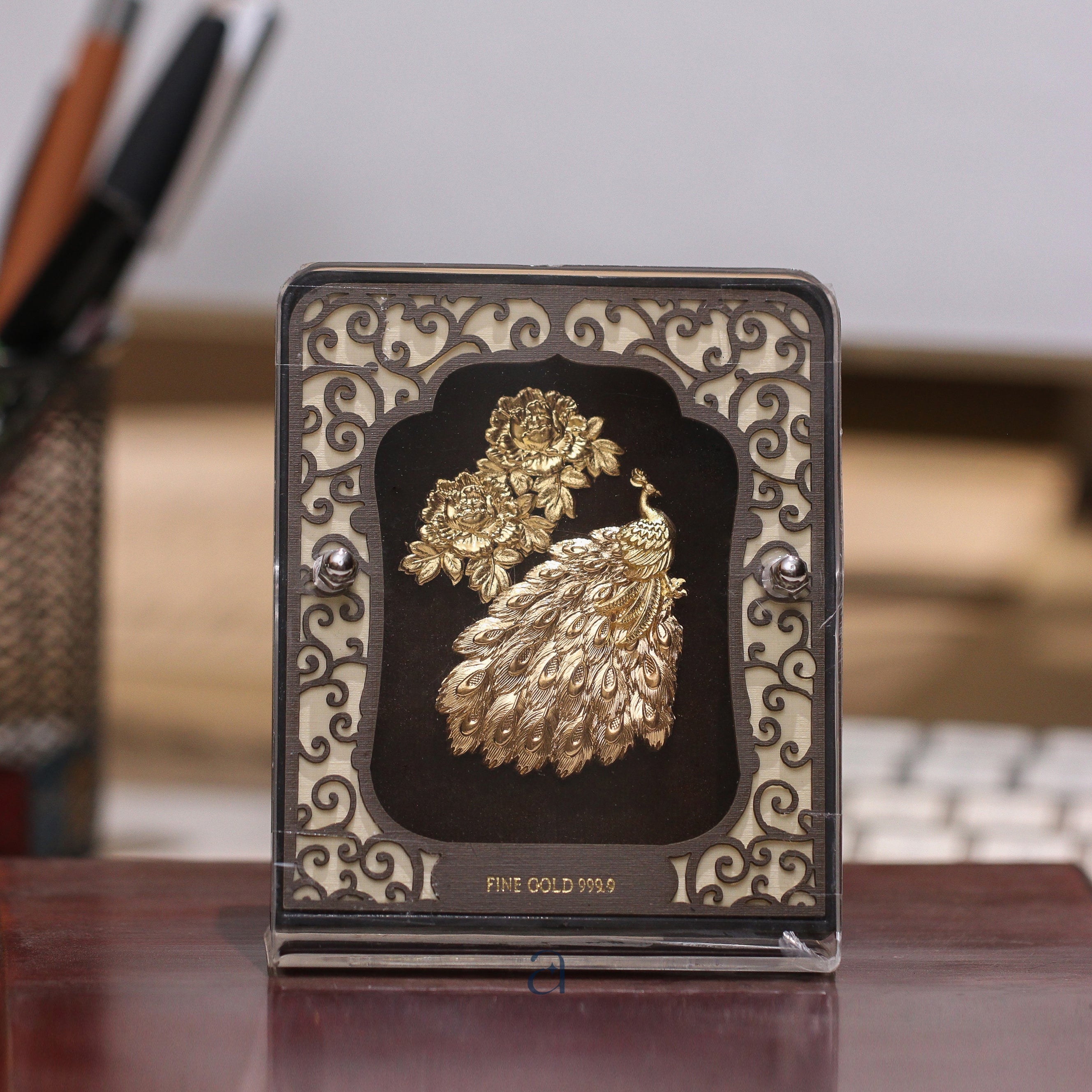 Buy Golden Peacock 24K Gold Foil Table Top Frame Online at Best Price - Aahi Silverware | Ranka Jewellers