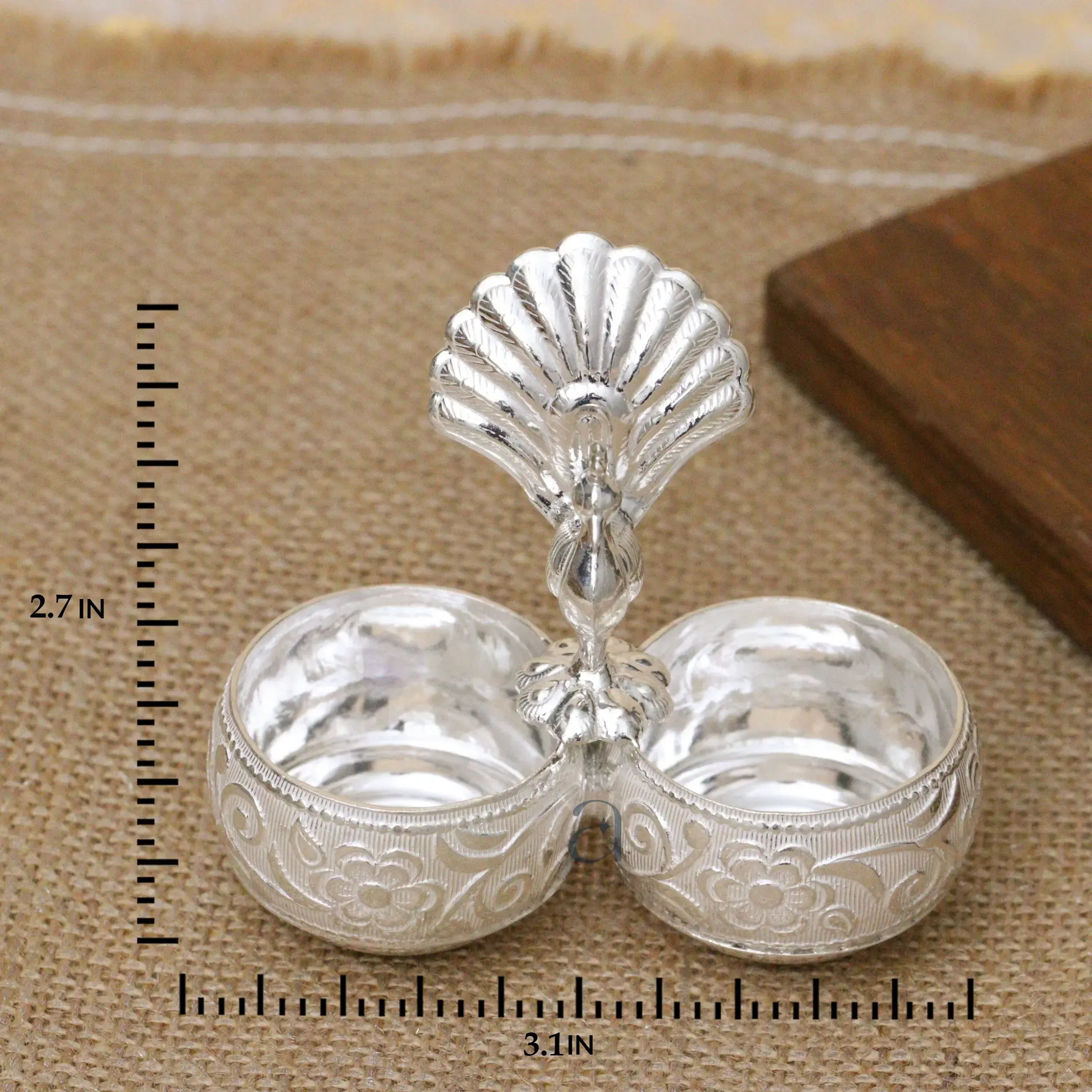 Floral Designed Peacock Silver Karanda
