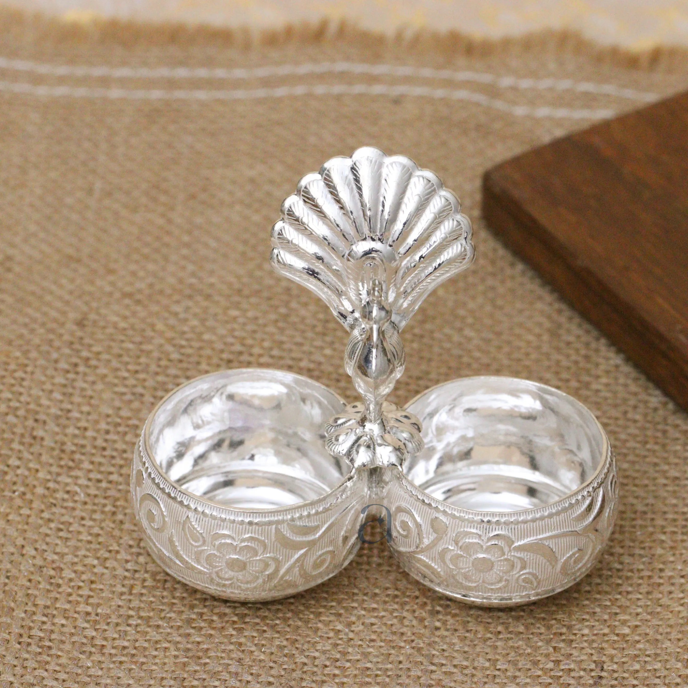 Floral Designed Peacock Silver Karanda