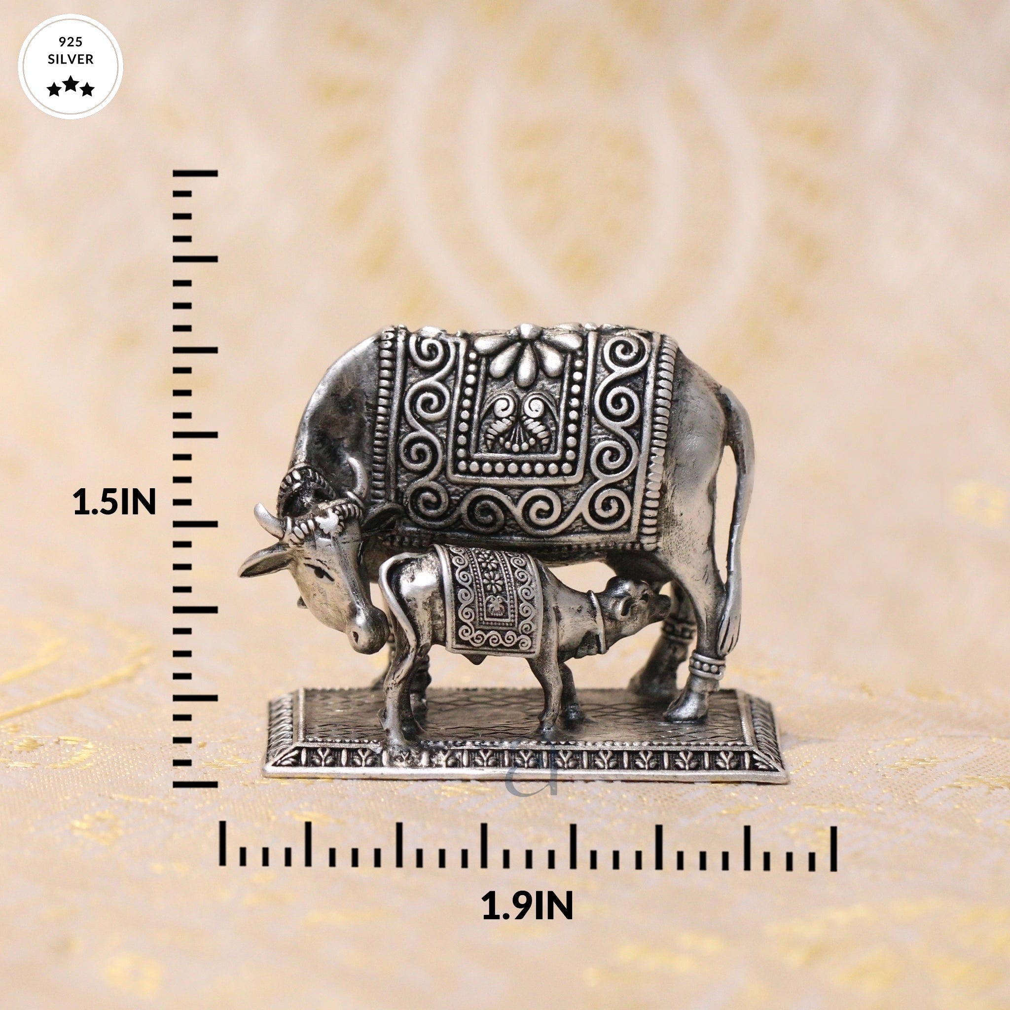 Antique Silver Cow and Calf Idol