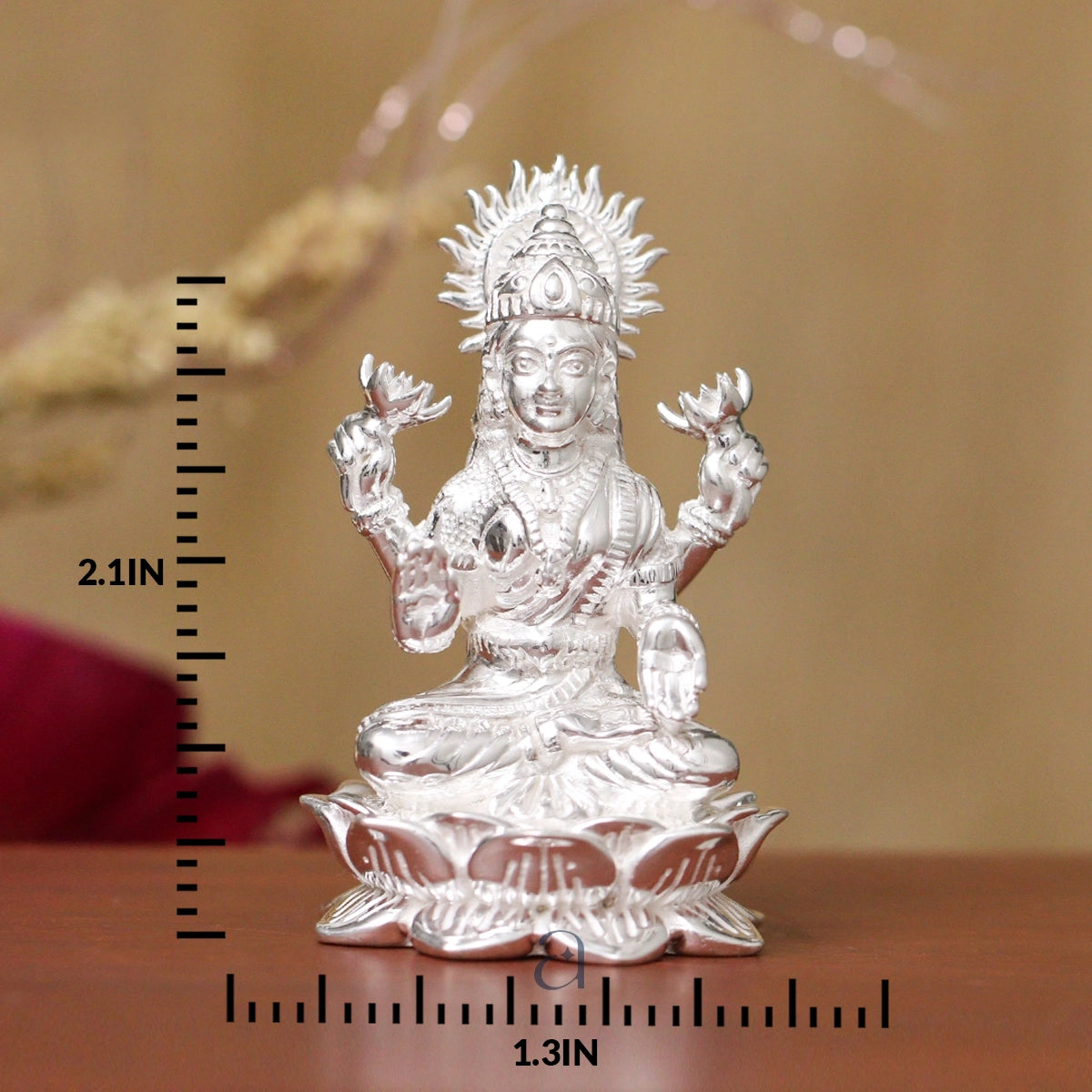Silver Lakshmi Idol on Lotus for Divine Blessings