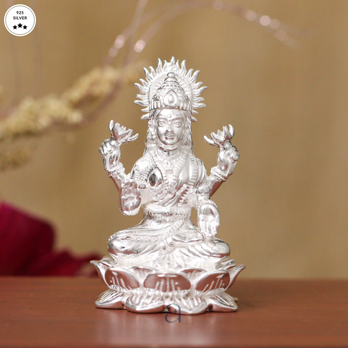 Silver Lakshmi Idol on Lotus for Divine Blessings