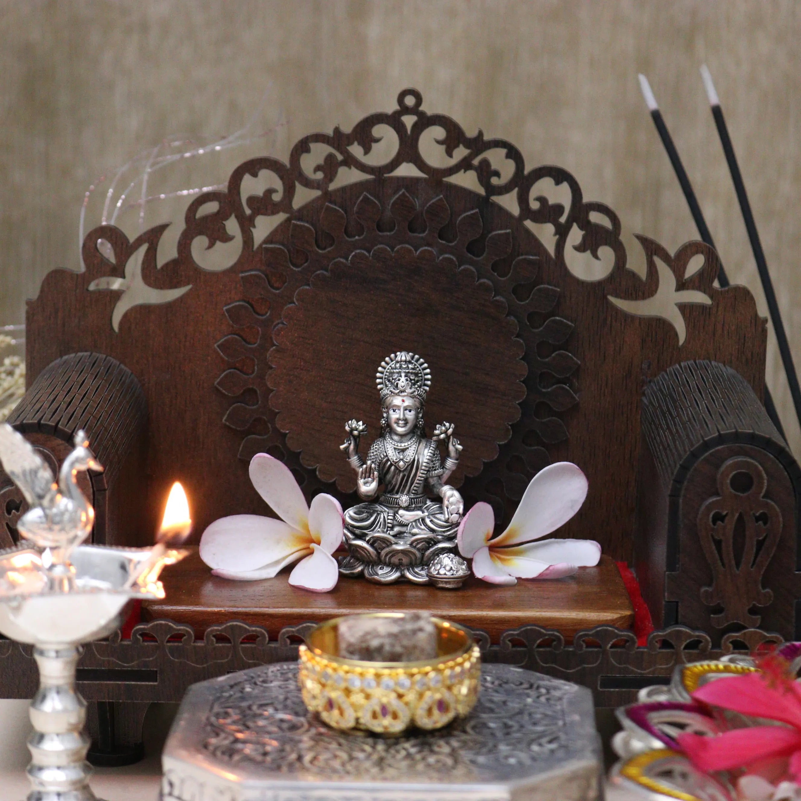 Silver Lakshmi Idol for Puja Altar