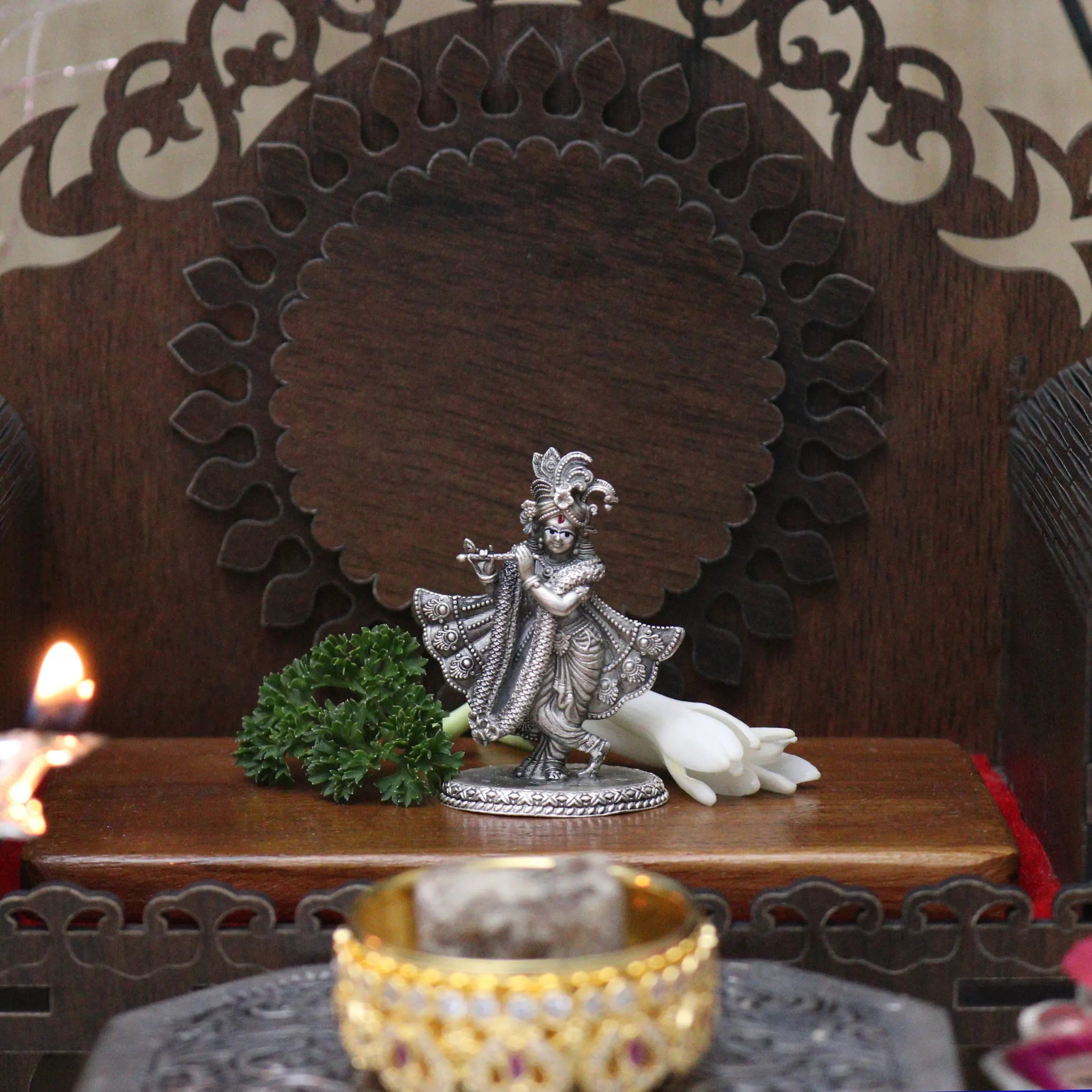 Elegant Silver Krishna Idol for Home Puja Space