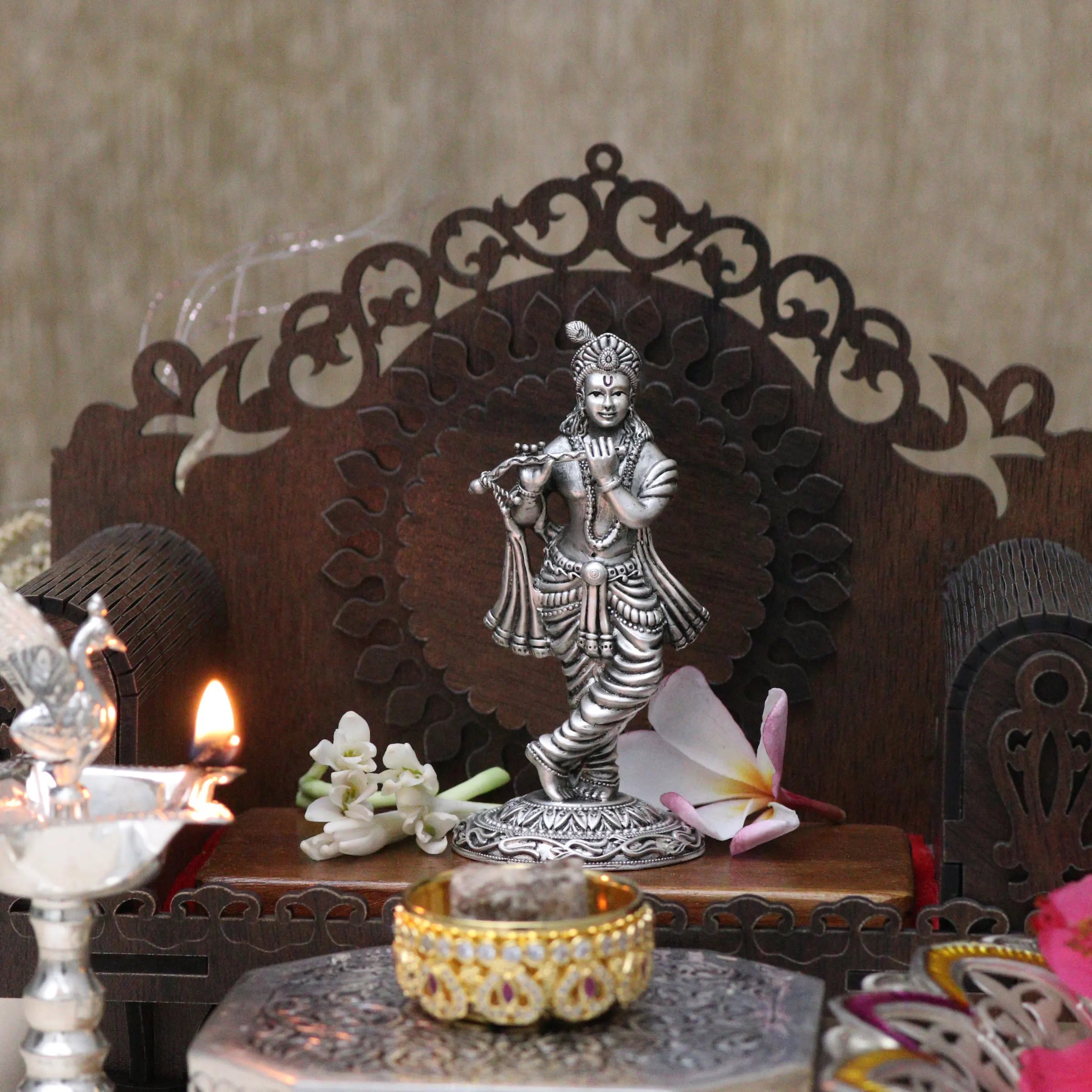 Exquisite Silver Krishna Idol for Your Altar