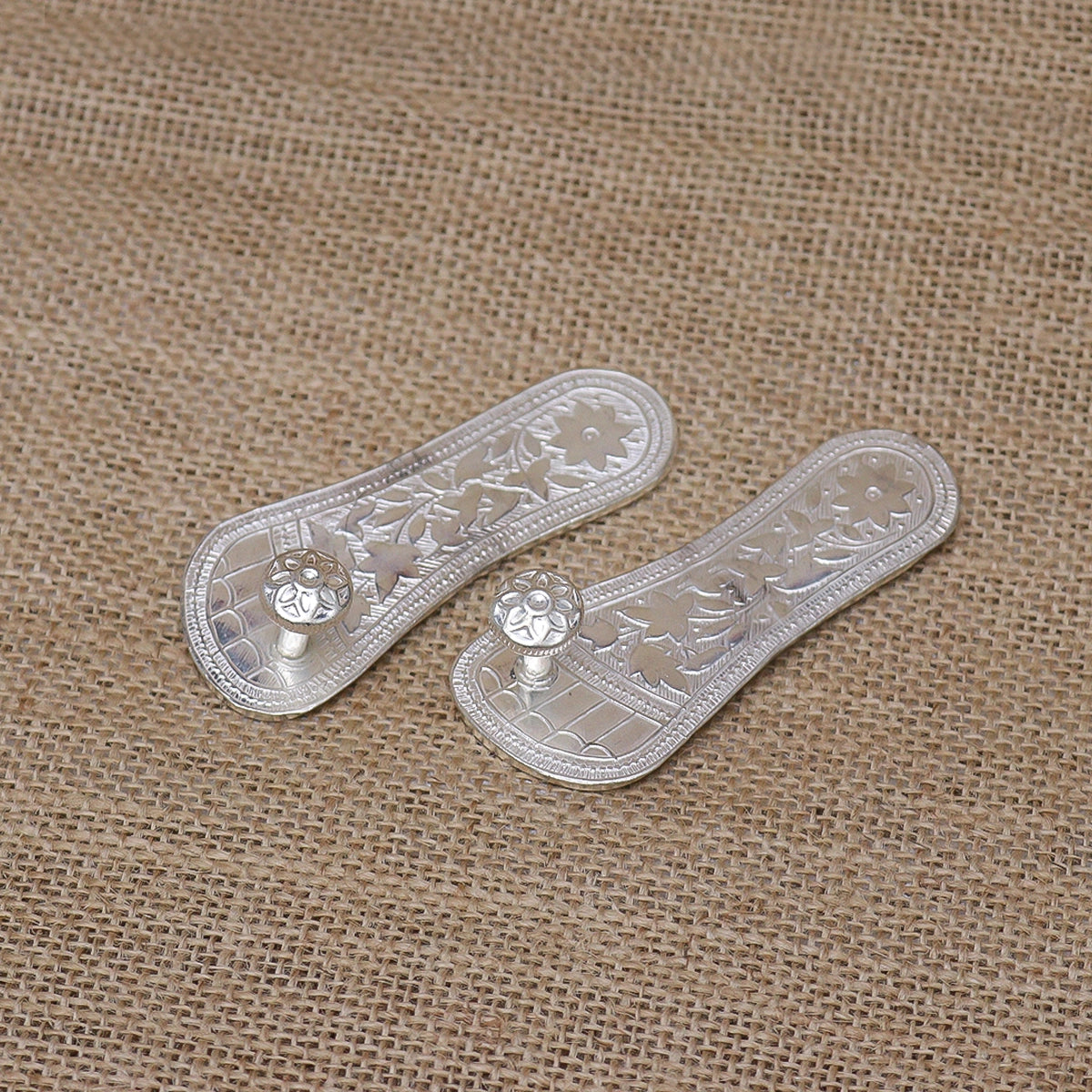 Silver Balaji Charan Paduka with Filigree Pattern