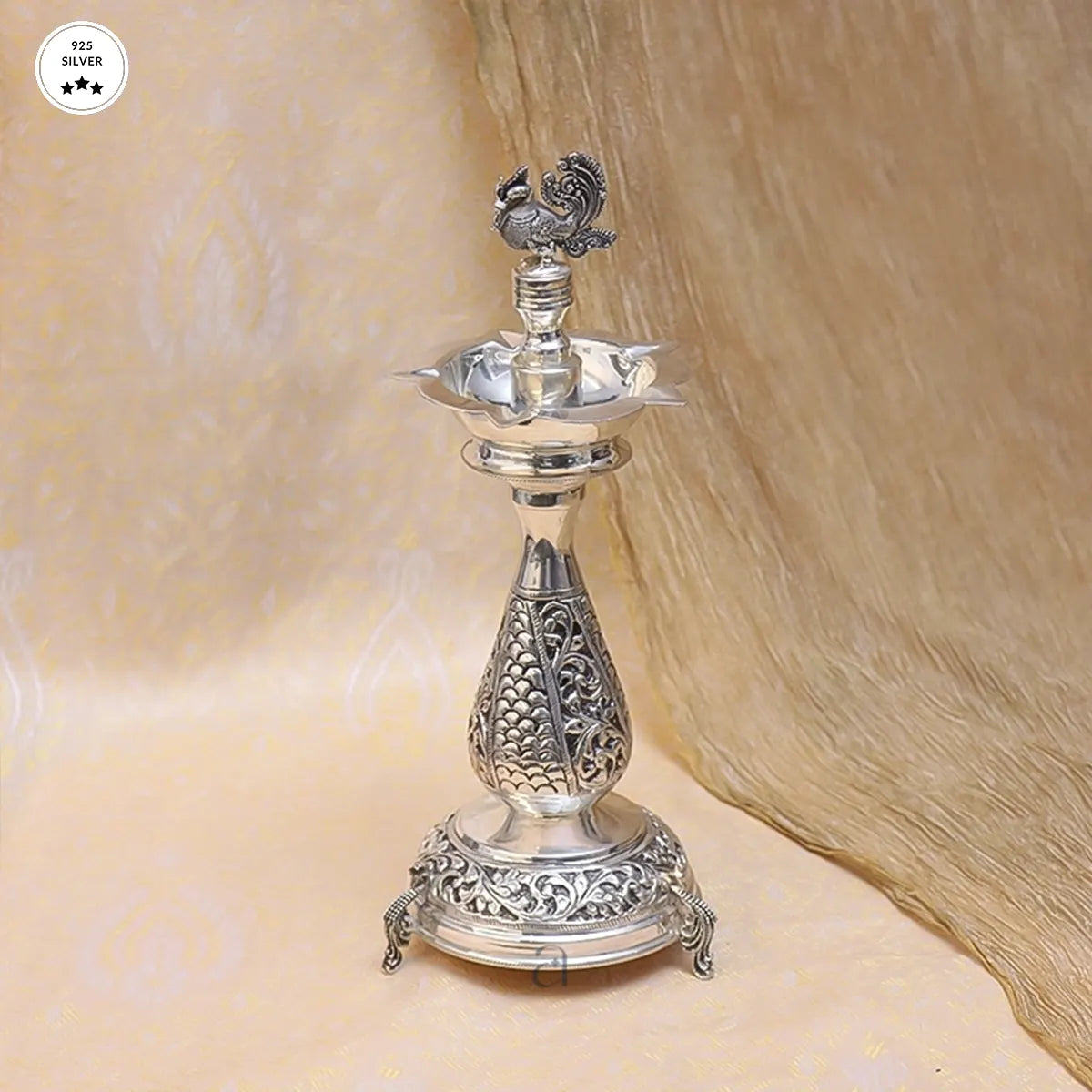 925 Antique Peacock Motif Silver Samai
