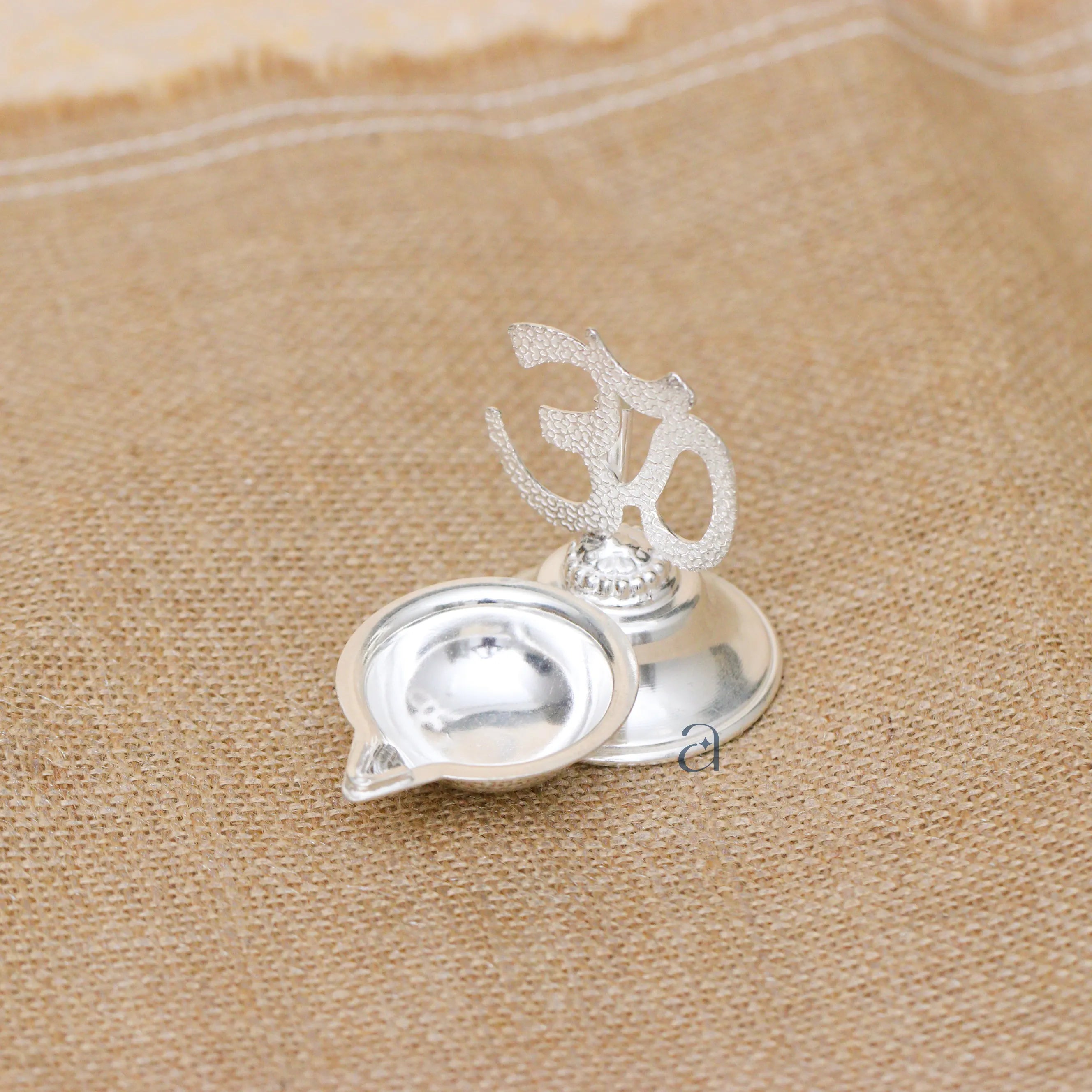 Silver Om Designed Diya & Agarbatti Stand