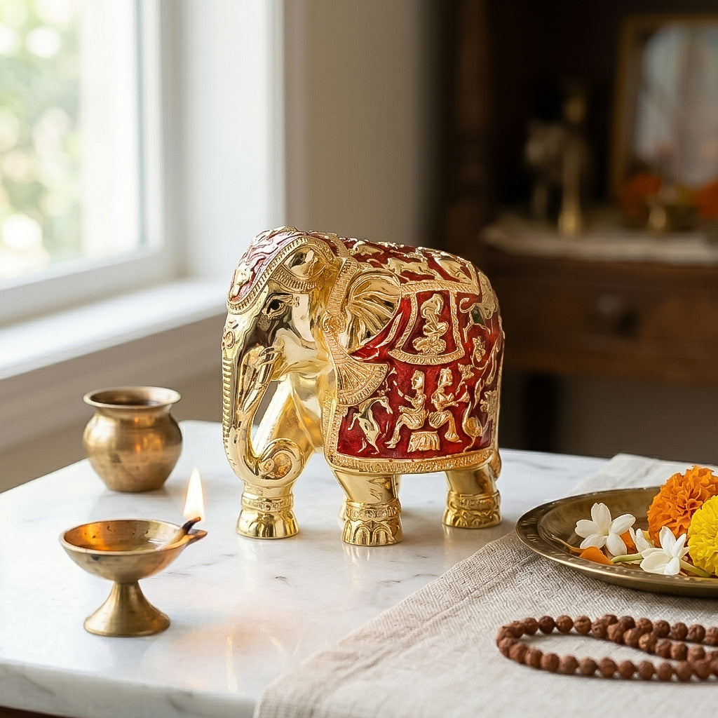Buy Red & Golden Gajanth Lakshmi Online at Best Price - Aahi Silverware | Ranka Jewellers