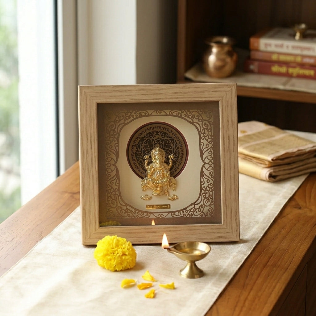 Buy Elegant Square Ganesh 24K Gold Foil Frame Online at Best Price - Aahi Silverware | Ranka Jewellers