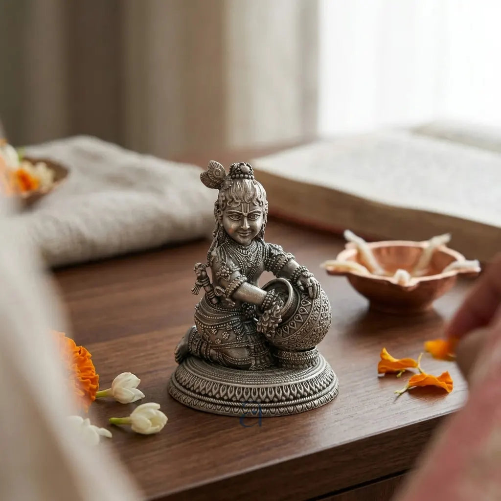 925 Sterling Silver Antique Finish Hollow Bal Gopal Idol