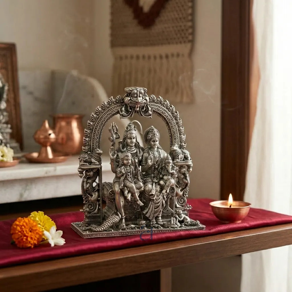925 Sterling Silver Antique Finish Hollow Shiv Parivar Murti