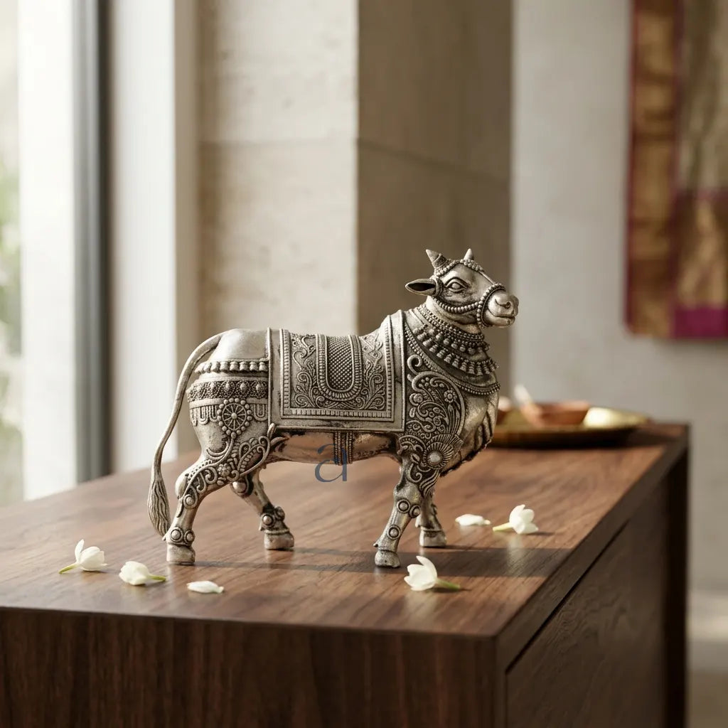 925 Sterling Silver Antique Finish Hollow Nandi Idol