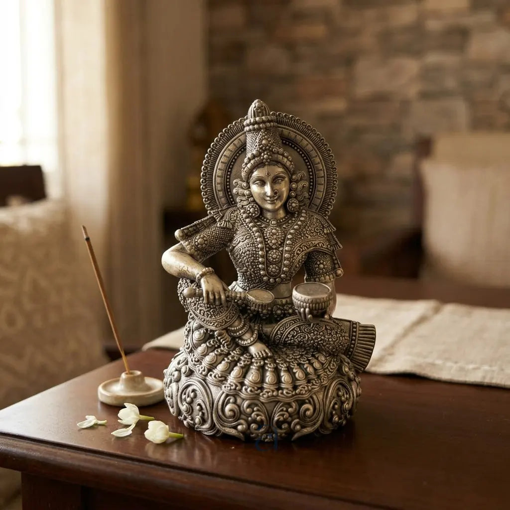 925 Sterling Silver Antique Finish Hollow Annapurna Devi Idol