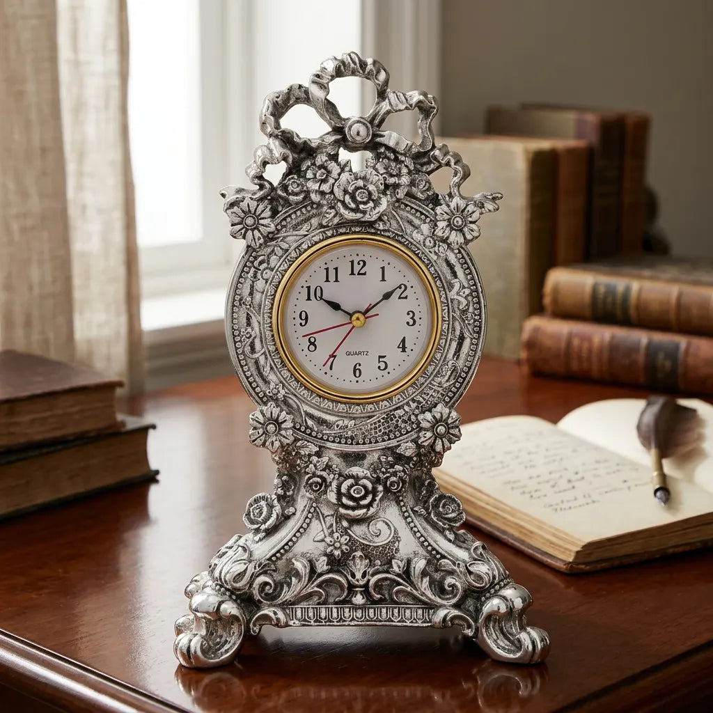Vintage Silver Finish Clock