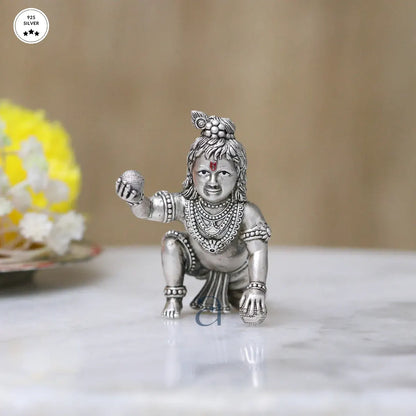 925 Silver Antique Bal Gopal Idol with Laddoo