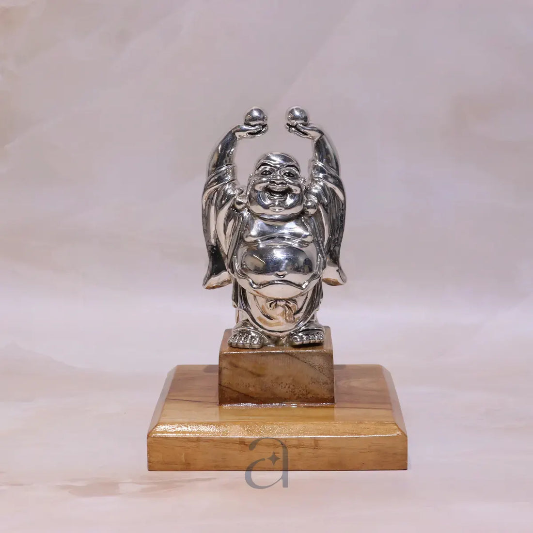 Radiant Silver Laughing Buddha Statue