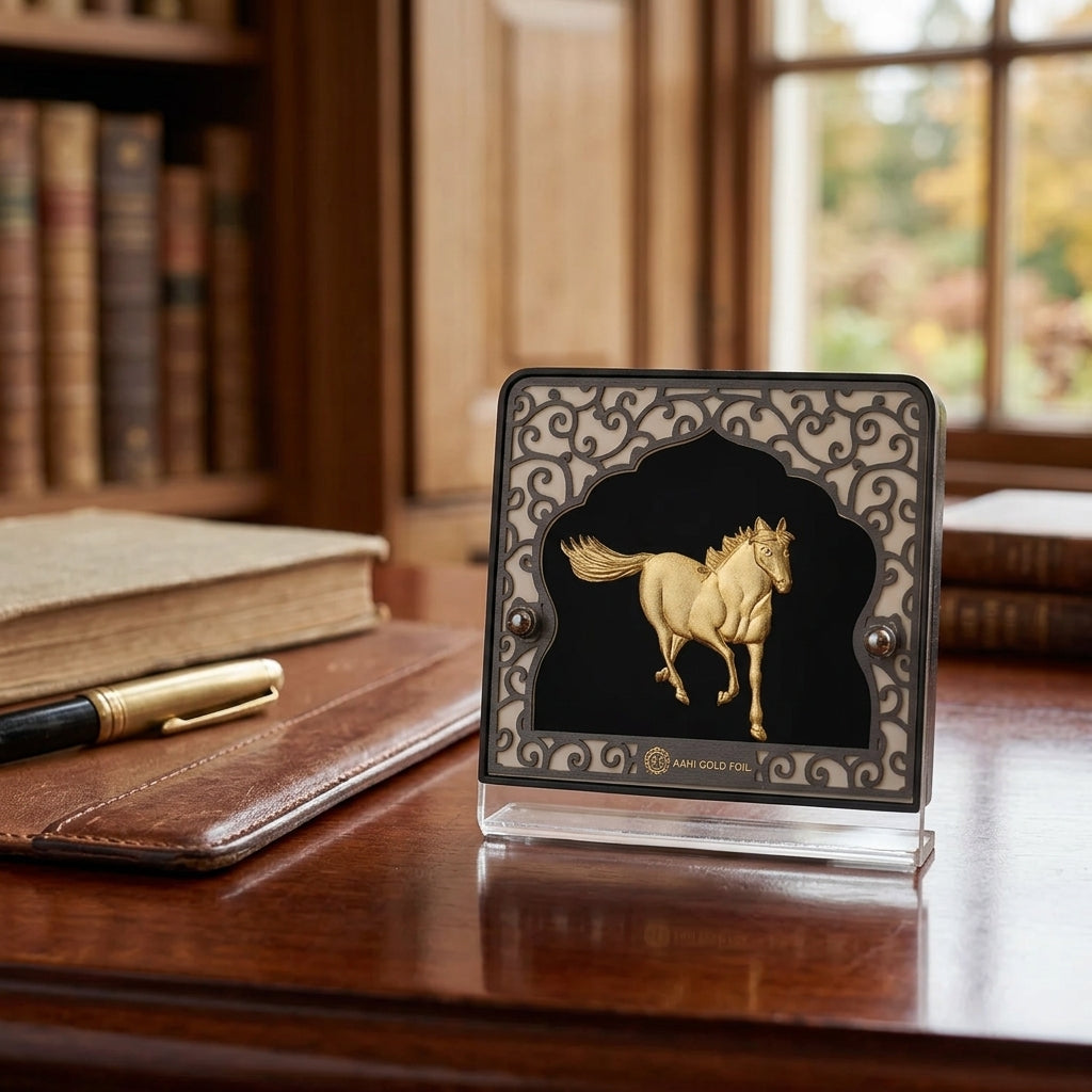 Golden Running Horse 24K Gold Foil Table Top Frame