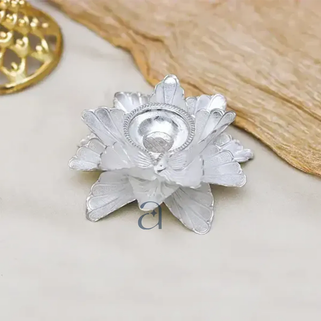 Blooming Silver Flower Diya