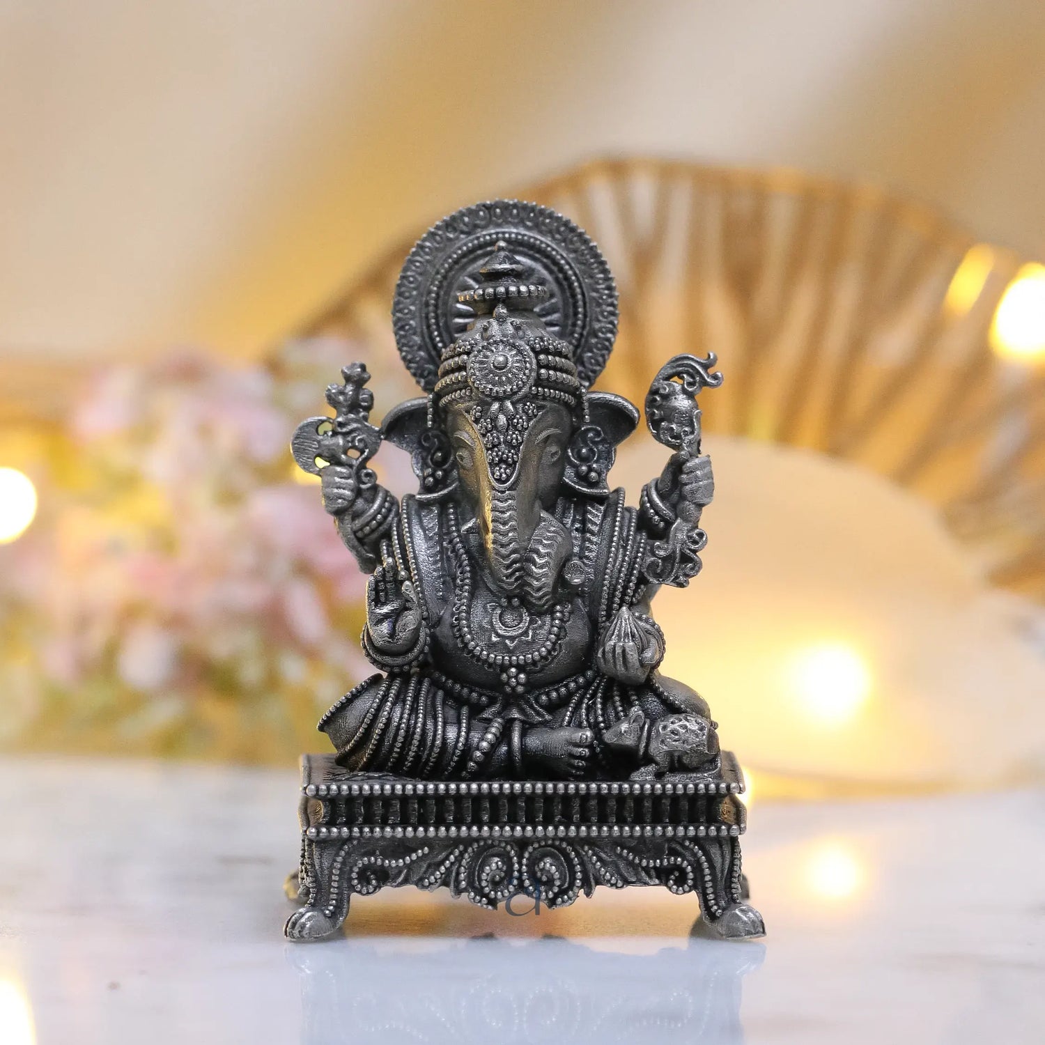 925 Sterling Silver Antique Finish Hollow Lord Ganesha Idol