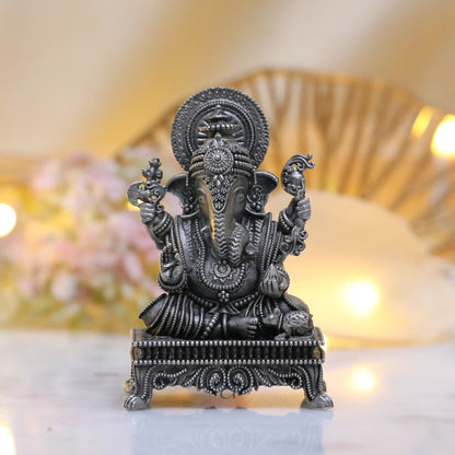 925 Sterling Silver Antique Finish Hollow Lord Ganesha Idol