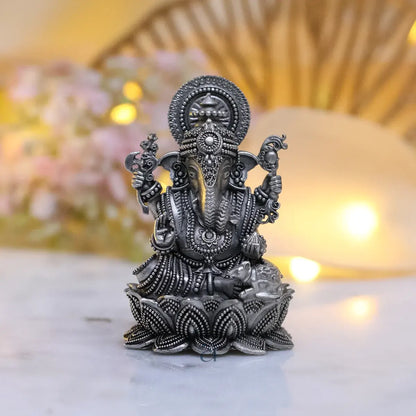 925 Sterling Silver Antique Finish Hollow Ganesh Ji Idol