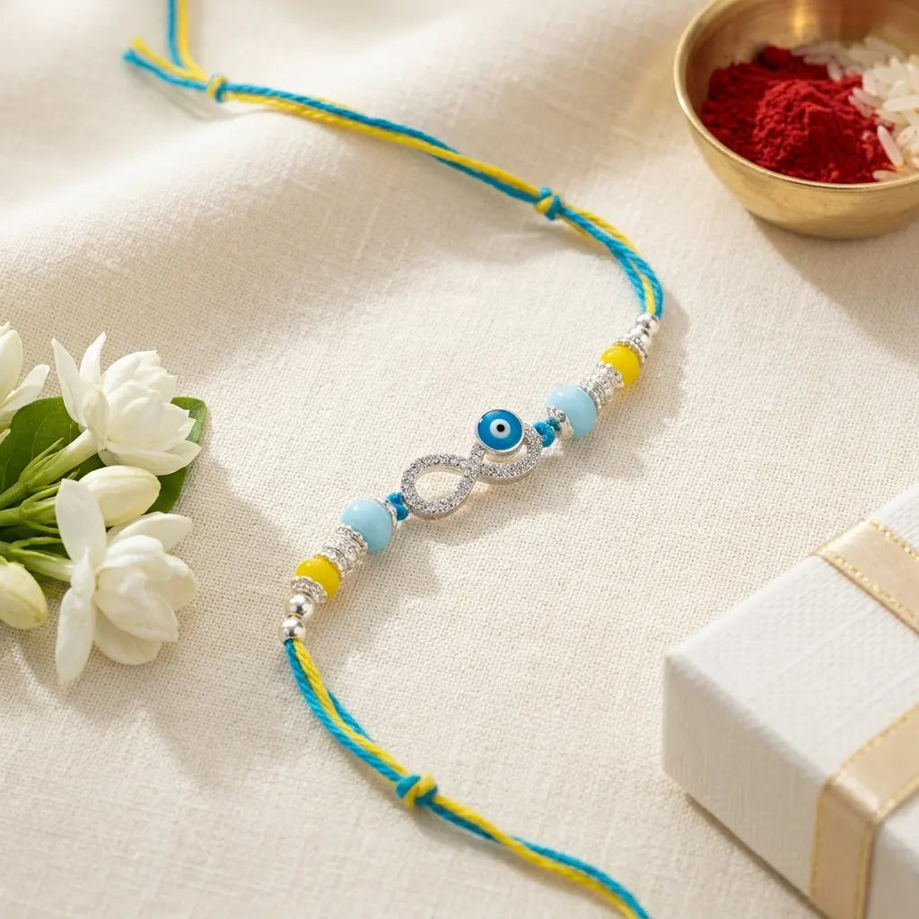 92.5 Silver Infinity Evil Eye Rakhi for Brother