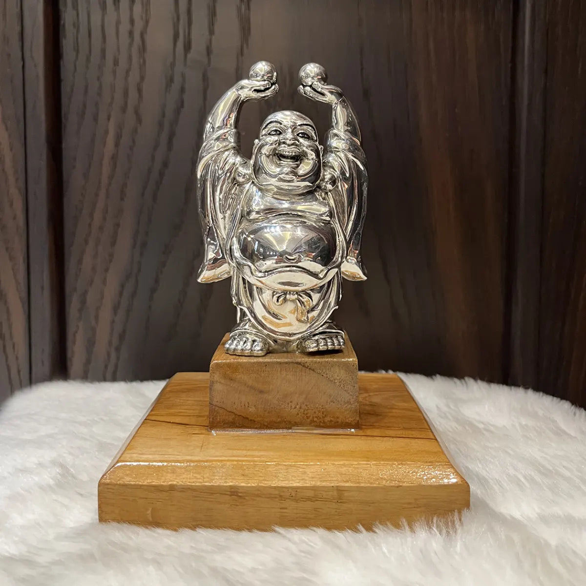 Radiant Silver Laughing Buddha Statue