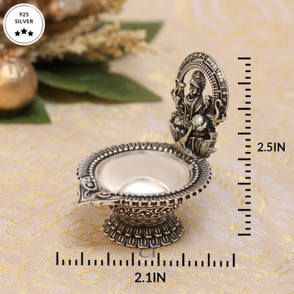 Antique 925 Silver Niranjan with Goddess Lakshmi