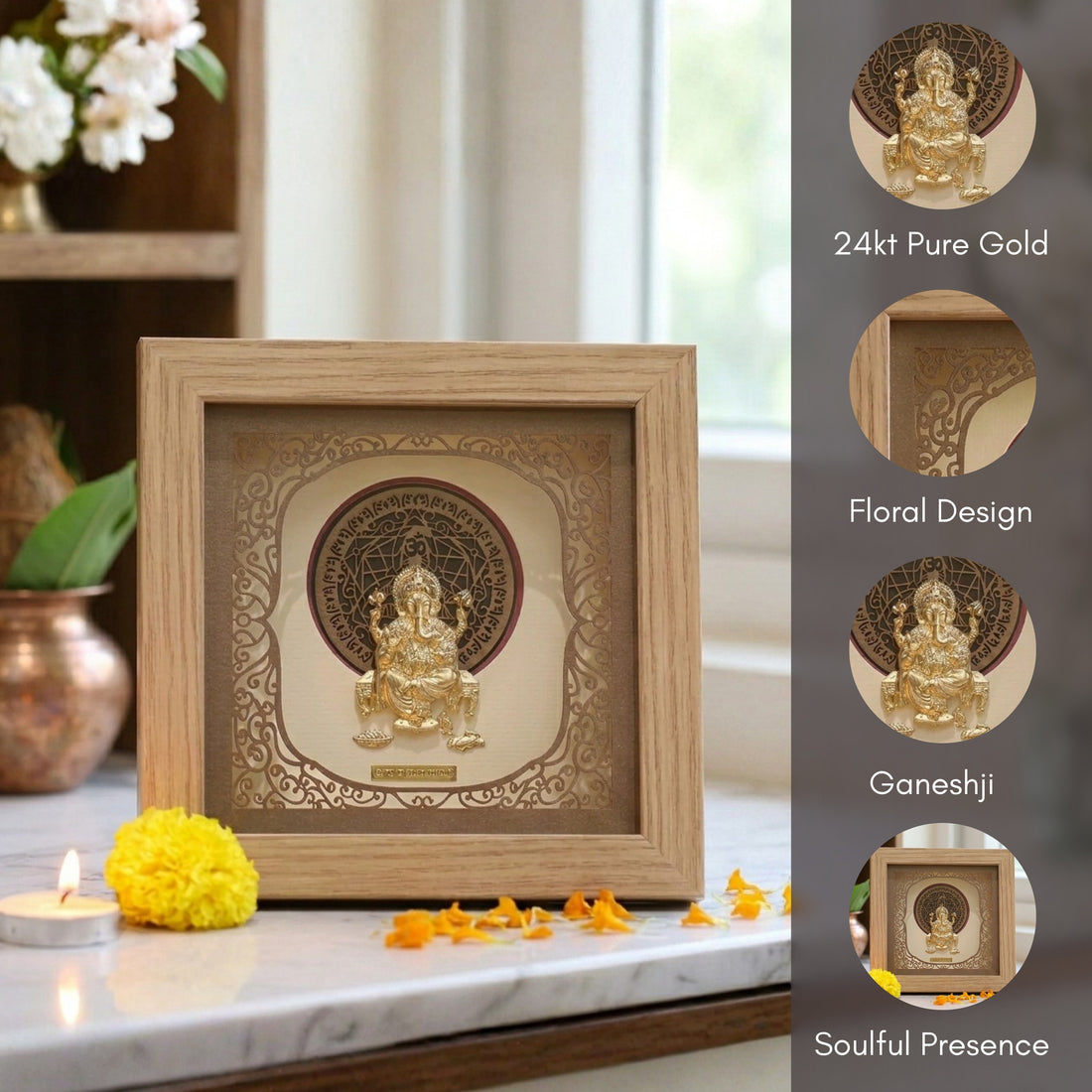Elegant Square Ganesh 24K Gold Foil Frame