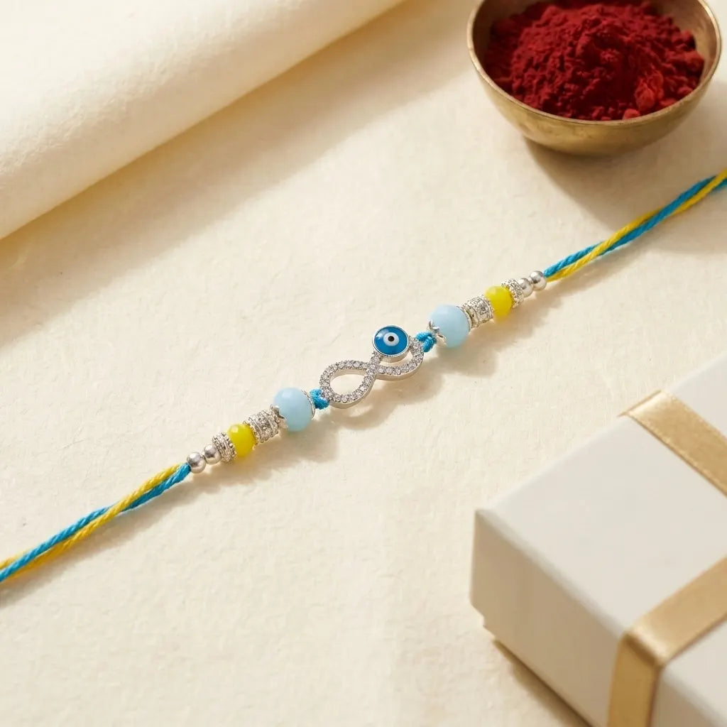 92.5 Silver Infinity Evil Eye Rakhi for Brother