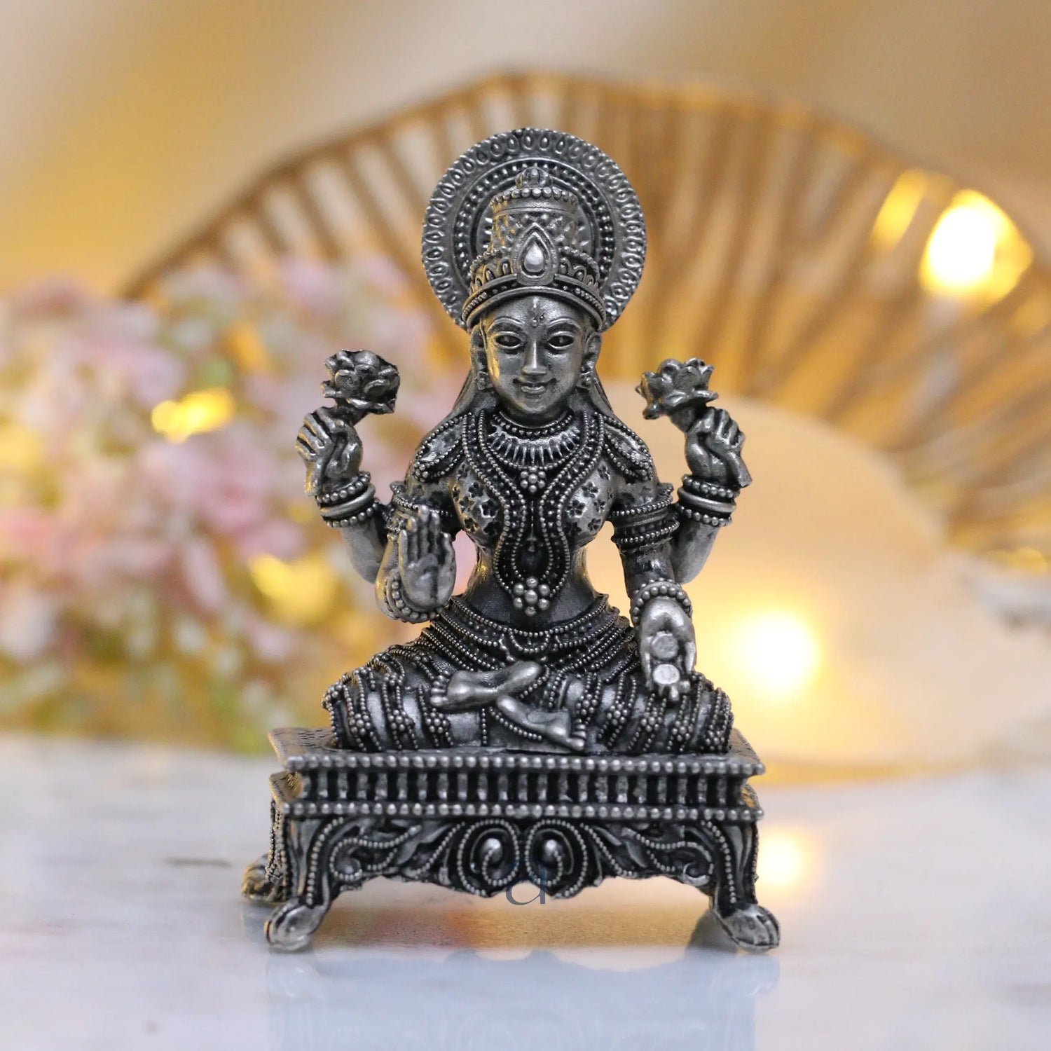 925 Sterling Silver Antique Finish Hollow Lakshmi Devi Idol